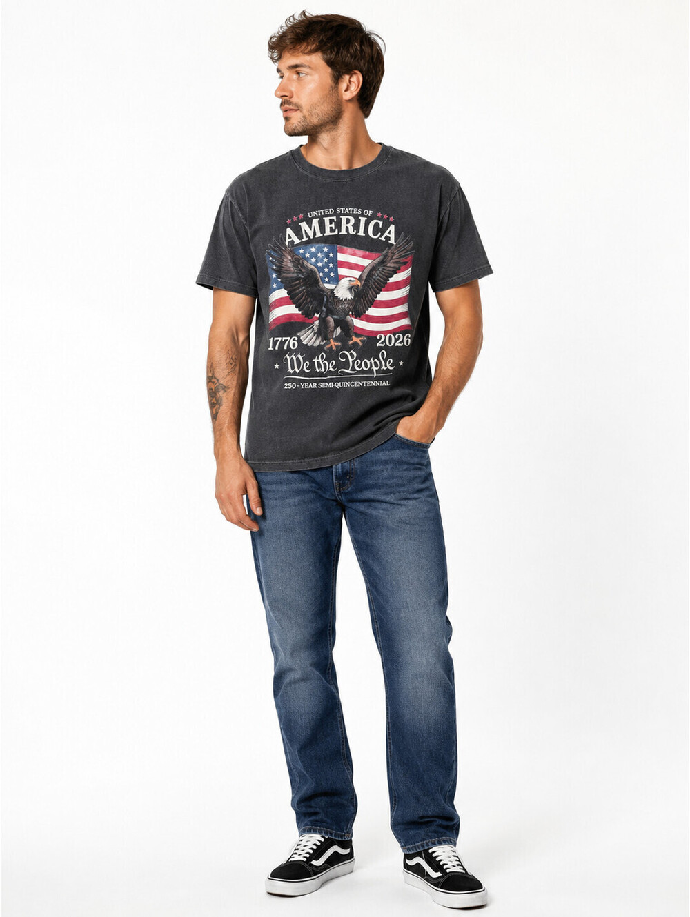 We The People Graphic T-shirt Vintage-style U.S. Flag Sz L